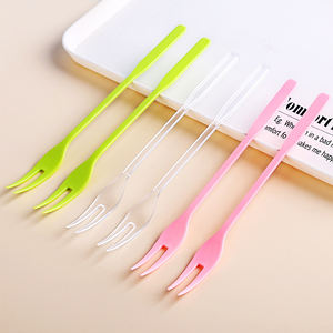 Uzun saplı Modern tek kullanımlık şeffaf pembe ve yeşil plastik çatallar parti meyve servisi için bireysel sargı - Product Image 2