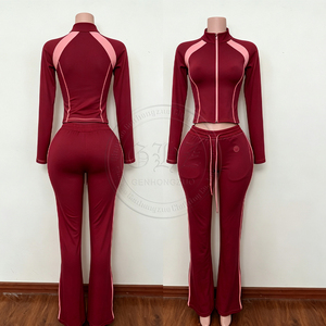 Nuovi Arrivi Abbigliamento Y2k, Tuta in Velluto a Righe con Logo Personalizzato per Donne, Giacca con Zip e Pantaloni Jogger, <span class=keywords><strong>Set</strong></span> <span class=keywords><strong>Due</strong></span> <span class=keywords><strong>Pezzi</strong></span> da <span class=keywords><strong>Donna</strong></span> - Product Image 6