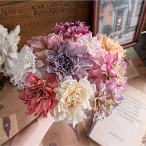 Fleurs artificielles de style Dahlia INS pour la décoration de la maison, mariage, vente en gros, ornementales, fleurs décoratives en soie, vente en gros - Product Image 5