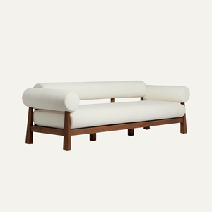 Minimalist Indoor Teak Wood Sofa with Upholstered Cushions - Product Image 1