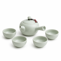 Service à thé en céramique émaillée avec théière et quatre tasses, style chinois, boîte cadeau en papier kraft pour la préparation du thé à la maison et au bureau