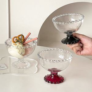 Gobelet à dessert <span class=keywords><strong>en</strong></span> <span class=keywords><strong>verre</strong></span> élégant à bord perlé de style vintage, sans BPA, de qualité alimentaire - Bol à crème glacée polyvalent pour les fêtes à domicile - Product Image 2