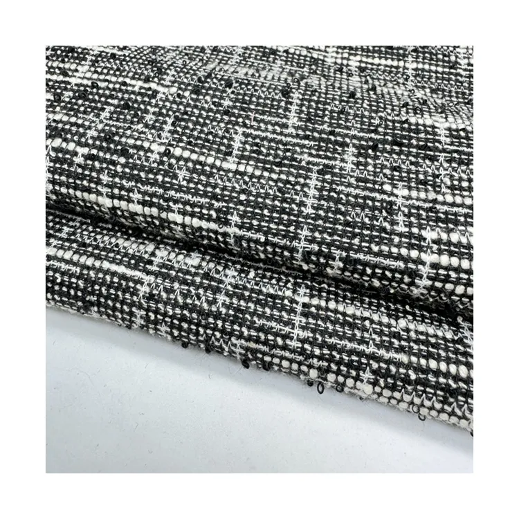 Moda TC doppia faccia piccola fragranza stile fantasia tweed tessuto jacquard in bianco e nero a griglia tessuto per abbigliamento donna