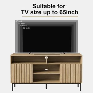 Metà secolo moderno <span class=keywords><strong>TV</strong></span> Stand Cabinet <span class=keywords><strong>in</strong></span> legno naturale centro di intrattenimento scaffali di stoccaggio per <span class=keywords><strong>50</strong></span>/55/60/65 <span class=keywords><strong>pollici</strong></span> TVs per soggiorno - Product Image 3