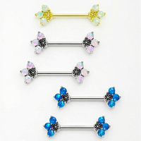Pétale Fleur Mamelon Anneau Avec Faux Bleu Opale En Acier Inoxydable Mamelon Piercing Mode Corps Bijoux pour Femmes