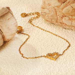 Bracelet en acier inoxydable de haute qualité, plaqué or, bijoux pour femmes, chaîne de bracelet avec diamants, zircon creux, charme en forme de cœur - Product Image 5