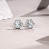 Boucles d'oreilles en moissanite, argent sterling 925, motif floral, taille brillant rond, à visser, pour femme, cadeau de mariage