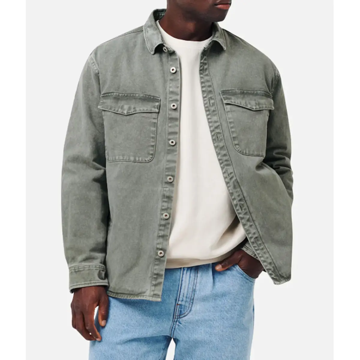 Camicia di Jeans da uomo in Denim Casual a maniche lunghe in cotone 100% della migliore qualità in verde