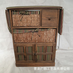 <b>Collapsible</b> Laundry Basket <b>Storage</b> Cabinet With Woven Baskets And Folding Ironing Board Coffee Brown Rectangle Standing Type - Product Image 3