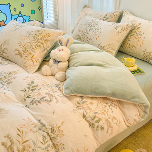 Ensemble de couette quatre pièces en velours de lait imprimé moderne Simple frais hiver doublé polaire Anti-acariens housse de couette <span class=keywords><strong>lit</strong></span> en molleton de corail - Product Image 3