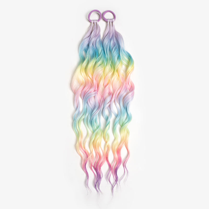 24-Inch Elastic Synthetic Bubble Ponytail with Deep Wave Style Glittering Kids Hair Extensions for Kids Sparkling Tinsel Braids