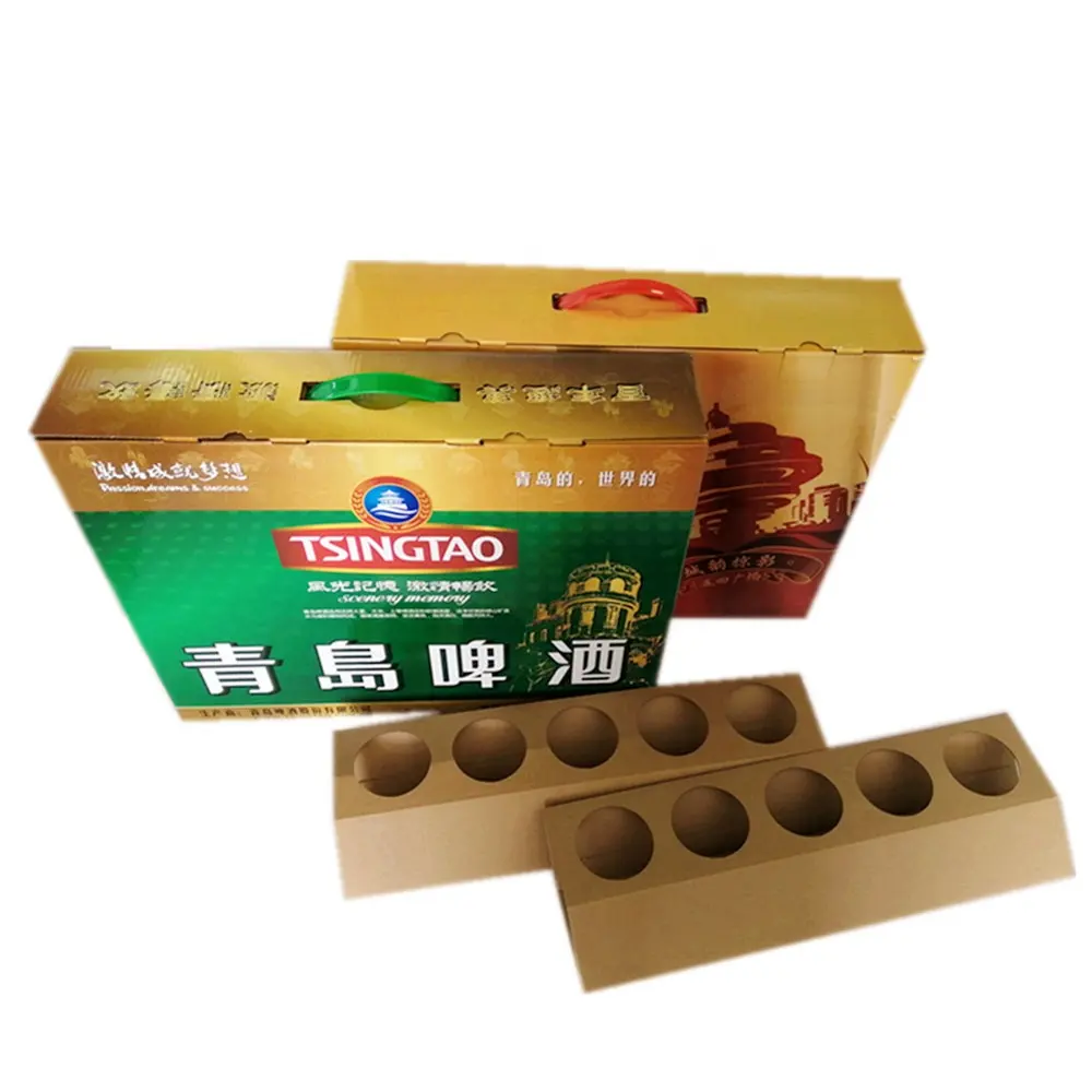 Custom Plastic Handle Eco-Friendly Flute Cardboard Beer Can Bottle Boxes With Cardboard Insert Holder