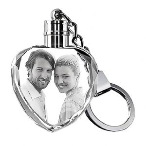 Porte-clés en cristal gravé au laser 3D personnalisé, forme de cœur, porte-clés photo, lumière LED, cadeau personnalisé pour couple, animal de compagnie, souvenir - Product Image 1