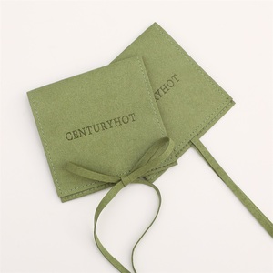PUPPYSEW 50 pochettes à bijoux personnalisées en microfibre verte, sacs d'emballage pour bijoux de style enveloppe avec ruban, sac à bijoux avec logo - Product Image 2