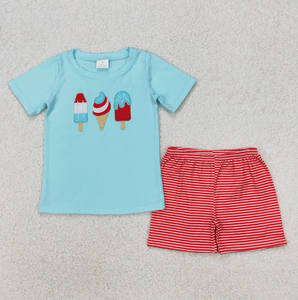 Conjuntos de Verano de Alta Calidad para Hermanos con Estampado de Paletas de Hielo, Ropa de Seda de Leche para Niños del 4 de Julio - Product Image 3