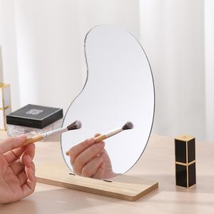 Fabrika sıcak tarzı masa masa çerçevesiz düzensiz dalgalı estetik akrilik makyaj makyaj masası aynası ahşap standı ile - Product Image 3