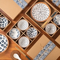 Ensemble de bols en céramique de style japonais, motif végétal, peint à la main, couleur sous-glaçure, vaisselle, cadeaux