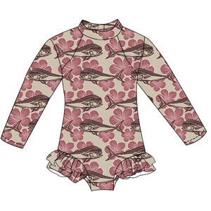 Maillots de bain pour filles en gros ODM/OEM, imprimé floral hawaïen personnalisé, manches longues, fermeture éclair au dos, maillot de bain une pièce, bikini d'été pour enfants - Product Image 3