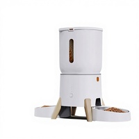 Distributeur intelligent de nourriture pour animaux de compagnie en plastique élégant de 5 L - Machine de nourrissage à distance contrôlée par application - Distributeur automatique à double bol pour chats et chiens