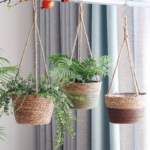 Panier suspendu en paille tissée en rotin vert fait à la main ustensile décoratif <span class=keywords><strong>de</strong></span> jardin pour <span class=keywords><strong>Pot</strong></span> <span class=keywords><strong>de</strong></span> <span class=keywords><strong>fleur</strong></span> pour Pothos <span class=keywords><strong>Pot</strong></span> <span class=keywords><strong>de</strong></span> <span class=keywords><strong>fleur</strong></span> suspendu - Product Image 3