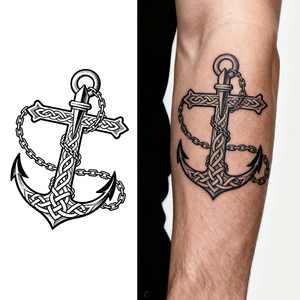 Croce nautica e ancora tatuaggio temporaneo Semi permanente tatuaggio impermeabile per 2 settimane realistico tatuaggio a base di erbe per il corpo del braccio - Product Image 1