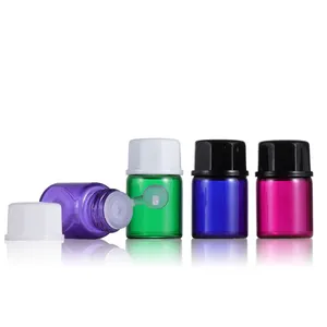 Frascos de vidro de óleo essencial 1ml 2ml 3ml 5ml azul/verde/rosa/roxo mini frascos conta-gotas com tampa de rosca redutora de orifício