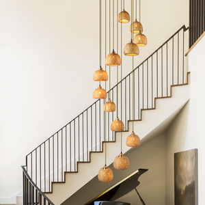 Art Bamboo <strong>Ceiling</strong> <strong>Light</strong> <strong>Boho</strong> Hand Woven Basket Wicker Hanging Lamp Villa Home Hotel Lobby Dining Staircase Modern Pendant <strong>Light</strong> - Product Image 2