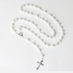 Set di Rosari Classici con Perline in Vetro Bianco e Collane con Perline Placcate <span class=keywords><strong>Oro</strong></span> per Regalo Cattolico - Product Image 4