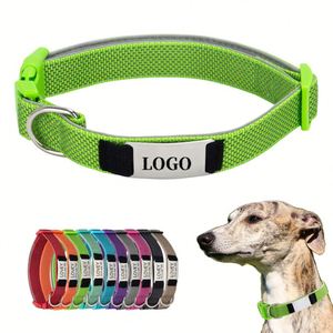 Collier pour chien en nylon respirant réfléchissant avec logo personnalisé, plusieurs tailles, boucle réglable, sécurité nocturne, pour chien et chat, extérieur - Product Image 1