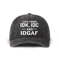 Gorra de Béisbol de Estilo Vintage, de Mezclilla, de 6 Paneles y Ala Rígida, Bordada con la Frase 'I HAVE 3 MOODS' ('I DK, I DC y I DGAF'), Personalizable