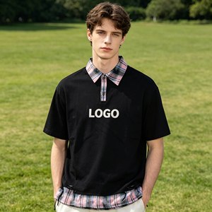 Polo à carreaux color-block pour homme, décontracté, 100% coton, manches courtes, chemises respirantes écologiques, service OEM - Product Image 4