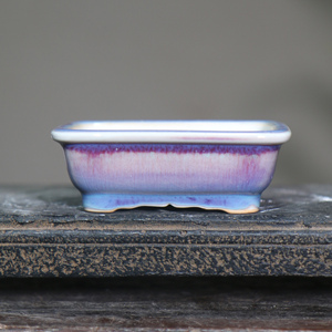 Pot à Bonsaï Rectangulaire en Céramique Émaillée Violet Bleu, Miniature, Style Bac à Plantes de Bureau, Petite Jardinière Tao Village - Product Image 1