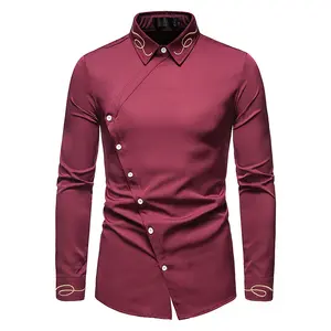 RNSHANGER Automne Hommes Casual Ourlet Irrégulier Western Cowboy Chemises Hip Hop Luxe Fête À Manches Longues Robe Chemise pour Homme