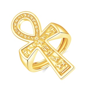 Ultima moda 925 in argento Sterling placcato in oro 18K gioielli religiosi egizi Ankh forma di croce anelli aperti per uomo o donna - Product Image 1