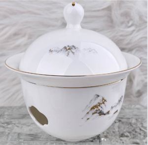 Service de vaisselle en porcelaine fine avec décor paysage montagne zen et bordure dorée à la main, vaisselle de luxe pour hôtel, mariage, banquet, restaurant - Product Image 6