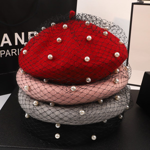 Béret en laine perlée à dentelle, style militaire français, élégant et vintage, pour femme, hiver, vente en gros, Angleterre - Product Image 5