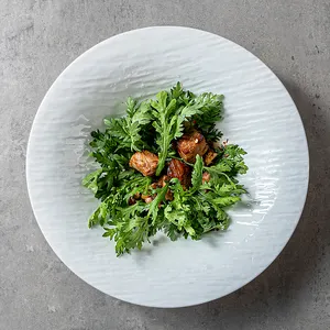 创意石纹圆形11英寸日韩餐厅酒店晚餐哑光复古白色石板碗意大利面陶瓷碗