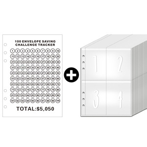 Vente en gros de 100 enveloppes pour l'épargne et le défi des accessoires de reliure Enveloppe transparente avec quatre pochettes numérotées Design Tracker - Product Image 4