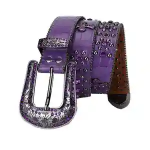 Western Crystal Rhinestone Belt with Buckle Cowgirl Studded Belt Bling Leather Waistband for Teens Women