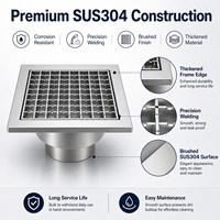 Grille de drain de sol carrée en acier inoxydable 304, anti-odeur, à joint profond, pour cuisine commerciale et salle de bain, usine OEM ODM