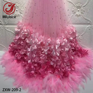 Thời Trang Mới Phi Lãng Mạn Lông <span class=keywords><strong>3D</strong></span> Hoa Pháp Vải Tuyn Ren Vải Với Hạt - Product Image 3