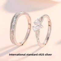 Bague de couple en argent pur S925 sertie de zircon en forme de cœur, design de niche haut de gamme et luxueux, bague personnalisée en or blanc 18 carats