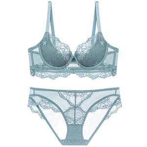 Sous-vêtements en dentelle européens et américains pour femmes, soutien-gorge en coton fin pour petites poitrines, ensemble sexy et respirant - Product Image 3