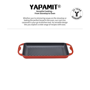 Chảo nướng gang tráng men hình chữ nhật 33cm, chảo nướng thịt không dính, dụng cụ nấu ăn cắm trại, chảo nướng chịu lực cao - Product Image 4