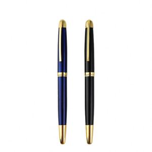 Gloss Black & Navy Blue Gold Trim Twist Metal Ballpoint <b>Pen</b>, Classic Luxury Rotating Executive Signature <b>Pen</b> Custom Logo - Product Image 1