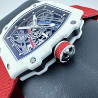 Montre mécanique de sport pour homme de haute qualité, version V3 6702, grand cadran squelette, boîtier blanc en forme de barillet en fibre de carbone, style Maroc