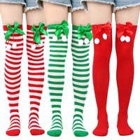 Chaussettes de Noël en gros style européen et américain avec nœud et pompon, chaussettes au-dessus du genou en polyester et élasthanne, unisexe, pour les fêtes