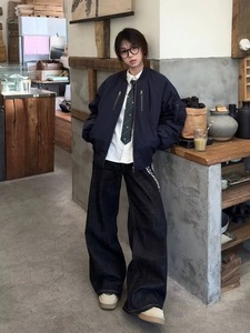 Jeans de Invierno para Hombre, Estilo Hip Hop, Negros y Azules, de Pierna Ancha, Estampados, Lavados, Tallas Grandes - Product Image 5