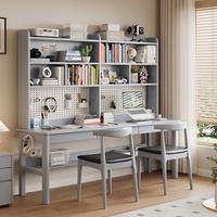 Bureau double en bois massif avec étagère intégrée, bureau d'étude pour étudiants, bureau d'écriture à domicile, bureau d'ordinateur avec tiroirs amovibles