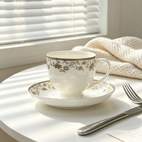 Service de table en porcelaine blanche à bordure florale dorée vintage, marque HY, origine Shanxi, vaisselle complète, qualité alimentaire, compatible micro-ondes